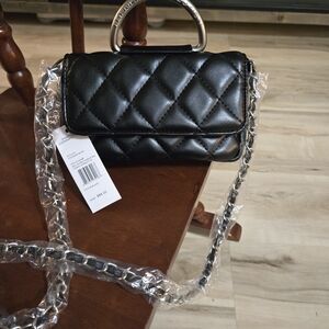 Chic Quilted Black Mini Bag With Cross Body Strap.  French Connection